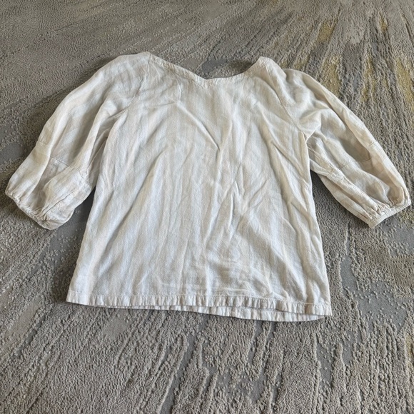 Loft puff balloon sleeve top shirt linen cream tan stripe XS - Picture 6 of 9